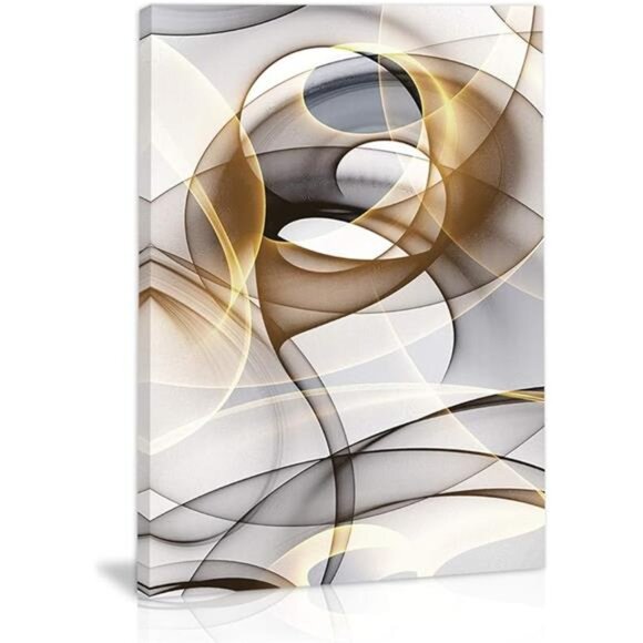 Abstract Wall Art Modern Abstract Wall Decor Gray & Gold Canvas Picture Painting - Picture 7 of 7